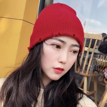 Gorros de punto de cuero de melón rasgado de color sólido universal para mujer