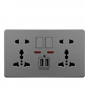 UK 13A Wall Socket with Dual USB Charging E7CB