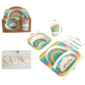 Set Pappa Eco-Friendly per Bambini con 2 Piatti, 1 Bicchiere e Posate