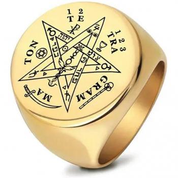 Modyle 2022 Vintage Punk Stainless Steel Signet Ring for Men - Gold & Silver Pentagram Design
