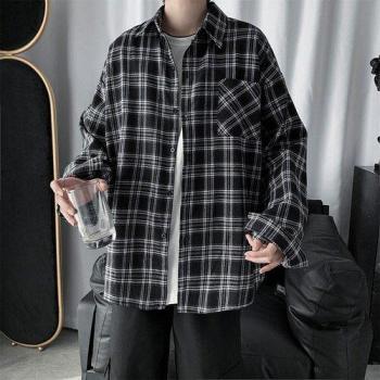 Chemise long manches bouton-up hip‑hop coton