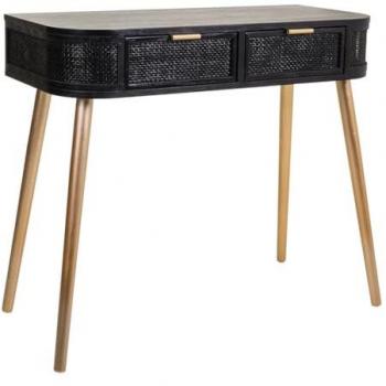 Wanderlust deco Recibidor de madera y rejilla lacado negra 88x42x78