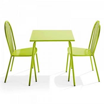 Ensemble table bistrot et 2 chaises en acier vert Oviala