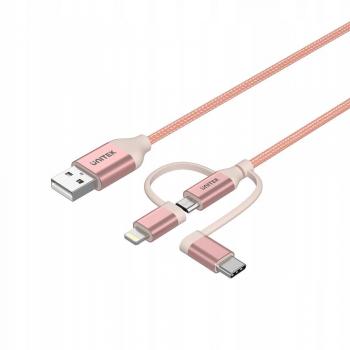 Kabel USB Unitek USB-A - USB-C, microUSB, Lightning 1 m Różowy (Y-C4036ARG)