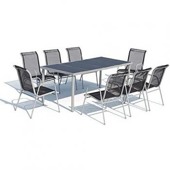 Tavolo da Giardino con 8 Sedie in Acciaio & Textilene – Concept U Grigio Lusiana