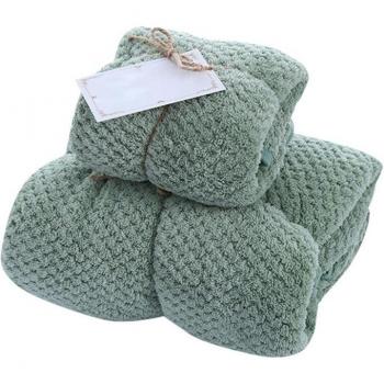 Coral Fleece Bath Towel Set - Thick Velvet Towels in Pink, Grey, Green, Brown, Blue