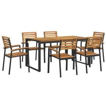 Garden Acacia Dining Table Set – 7 Pieces, Natural Wood Seats