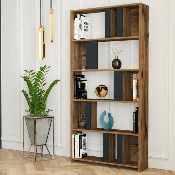 Dmora Algieba Biblioteca Scaffale Ufficio Mobile 90x20h180 Noce e Antracite