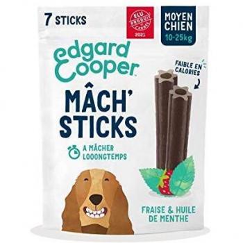 Bâtonnets Edgard & Cooper Mâch' Sticks menthe, fraise pour chien lot : pour les chiens de taille moyenne (10 - 25 kg, 21 sticks)
