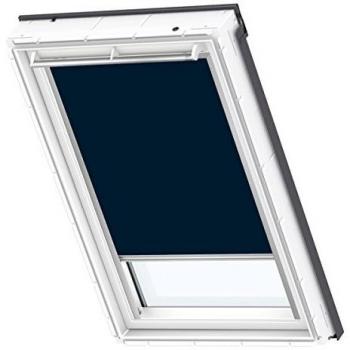 Verdunklungsrollo VELUX DKL 1100S, blau (dunkelblau, weiß), U04, stufenlos positionierbar, Polyester, Rollos, Stoff dunkelblau mit weißen Führungsschienen & Griffleiste