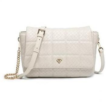 Off‑White Weave Zip Top Crossbody with Flap
