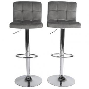 Adjustable Bar Stools x 2 Velvet Swivel Pub Seat Kitchen Breakfast Counter Chair