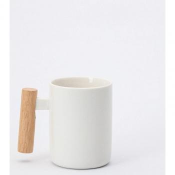 400ml Wooden Handle Color Glaze Ceramic Mug with Lid