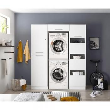 Waschmaschinenschrank Trockner Schrank Wäscheschrank 167 cm Weiß Clara Respekta