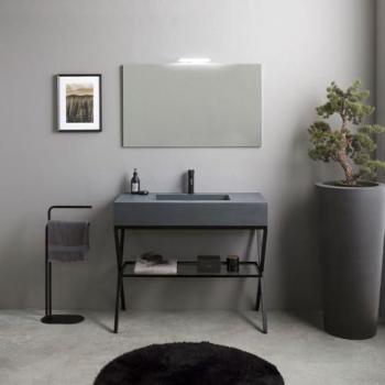 Baño Kiamami 100 CM: Mueble de Suelo, Espejo y Lavabo Gris Manchester