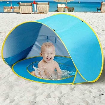 BAKAJI - Tenda Gioco Parasole Bambini Spiaggia Mini Piscina Pieghevole Portatile Pop up