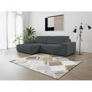 Anthrazit Cord Ecksofa Amelia - Schlaffunktion Links
