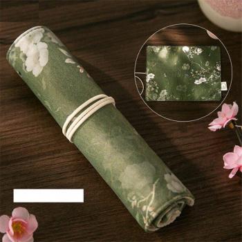 Vintage Blume Stift Bleistift Rolltasche Original Chinesischer Stil Aprikose Lotus Kran A6008
