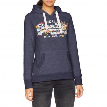Superdry Vintage Logo Puff Embrdry Hood, suéter para Mujer, Azul