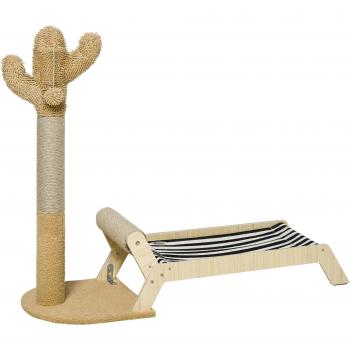 PawHut Lettino e Tiragraffi per Gatti a Forma di Cactus Design 2 in 1