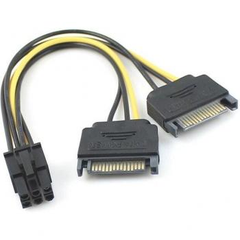 Zihan Dual SATA 15 Pin Male to PCI-e 6 Pin Female Power Cable 15cm