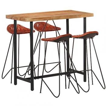 Ensemble de bar 5 pièces en bois solide et cuir véritable