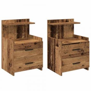 Ormario Notturno 2 unità con 2 cassetti in legno antico 40x36,5x62 cm