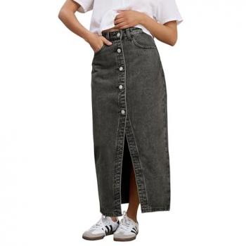 Jupes PixieGirl mi-longues boutonnées devant Noir denim petite 40