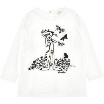 Monnalisa T-shirt in cotone con ricamo Pantera Rosa Panna Taglia 8