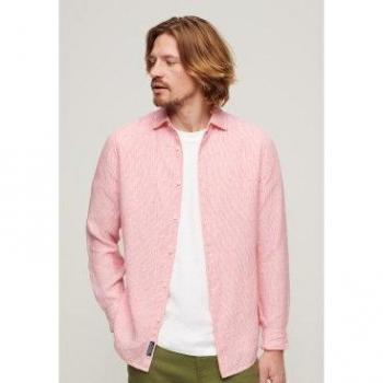 Superdry Studios Casual Linen Long Sleeve Shirt New House Pink Stripe Male S
