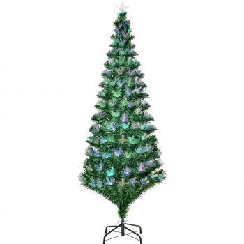 Homcom 6ft Tall Pre-Lit Fiber Optic Christmas Tree with Colorful LEDs - Green