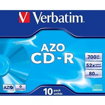Verbatim AZO Crystal CD‑R 700 MB 52× – 10 unidades en jewel case