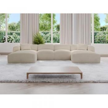 Grand canapé d'angle en tissu beige POGNI de Maison Céphy