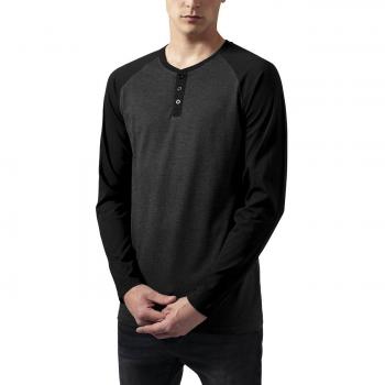 Urban Classics Herrtröja - Långärmad Raglan Henley - Skiffer/Svart - S-XXL