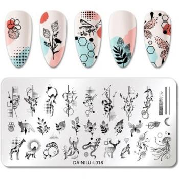 Plaque d'estampage pour ongles en acier inoxydable, 1 pièce, motif ondulé, art de manucure, photos d'animaux