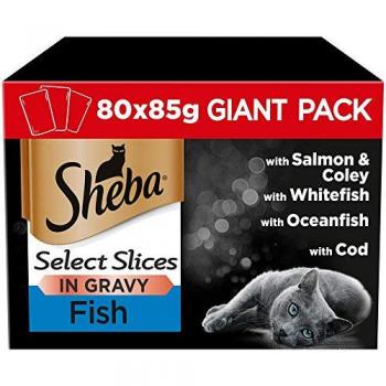 Sheba Cat Pouch – Fish Slice Collection with Gravy (80 × 85 g)