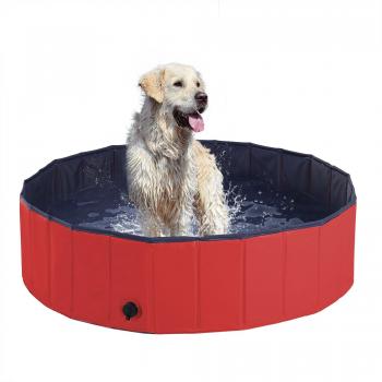 PawHut Pet Swimming Pool, Foldable, 120 cm Diameter-Red