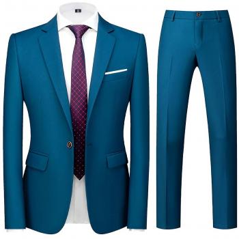 Costume Homme 2 Pièces Slim Fit Veste Pantalon Lac Bleu