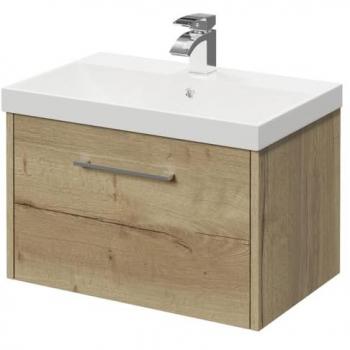 Autumn Oak 600mm Wall-Mounted Vanity Unit with Chrome Handle