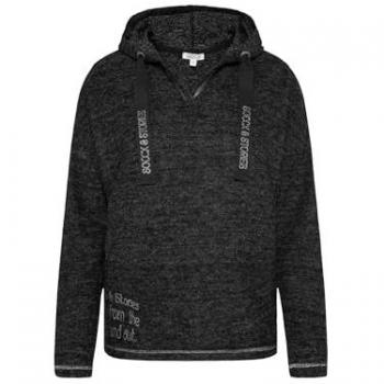 SOCCX Damen Kapuzenpullover, schwarz, Glitzernähte an den Säumen