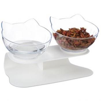 Relaxdays Bebedor Dual Gato 500ml en Transparente
