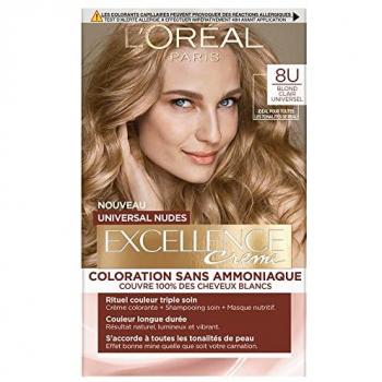 Coloration sans ammoniaque - L'OREAL PARIS - Excellence Crème 8U - Blond Clair Universel - Cheveux normaux