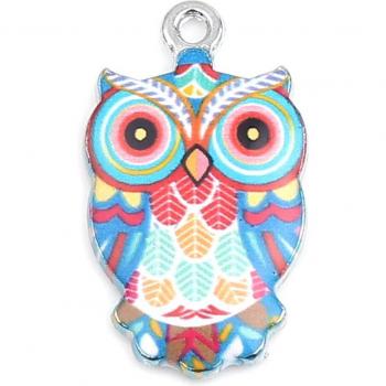 Multicolor Enamel Owl Pendant for DIY Jewelry - 10 Pieces (23mm x 13mm)