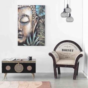 Wanderlust Deco - Cuadro pintado a mano con relieve azul 80x120x3
