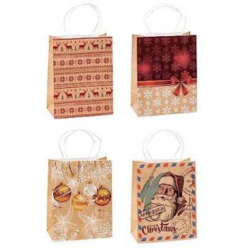 TSI Weihnachtsgeschenktüten, 12 Stück, 4 Motive, 18 x 23 cm