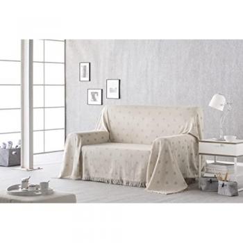 Estoralis | plaid multiusos tejido jacquard | con fleco (230x260 cm. ancho x alto) modelo lunares color beige