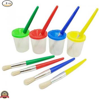 Kids' Spill-Proof Paint Cups with Large Round Brushes