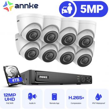 Annke Surveillance Extérieure PoE 5MP×8, Vision Nocturne, Accès à distance, 4 TB de stockage