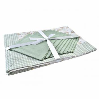 Tovaglia cotone con 8 tovaglioli verde 150x250