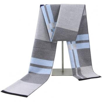 Sky Blue Striped Plaid Imitation Cashmere Men’s Shawl Wrap 30*180cm
